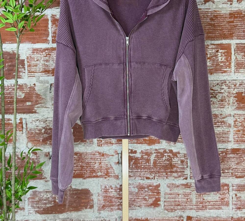 NEW DOUBLE ZERO women's after hours waffle zip-up hoodie in dark cherry